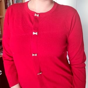 Red Cardigan with Bow Buttons